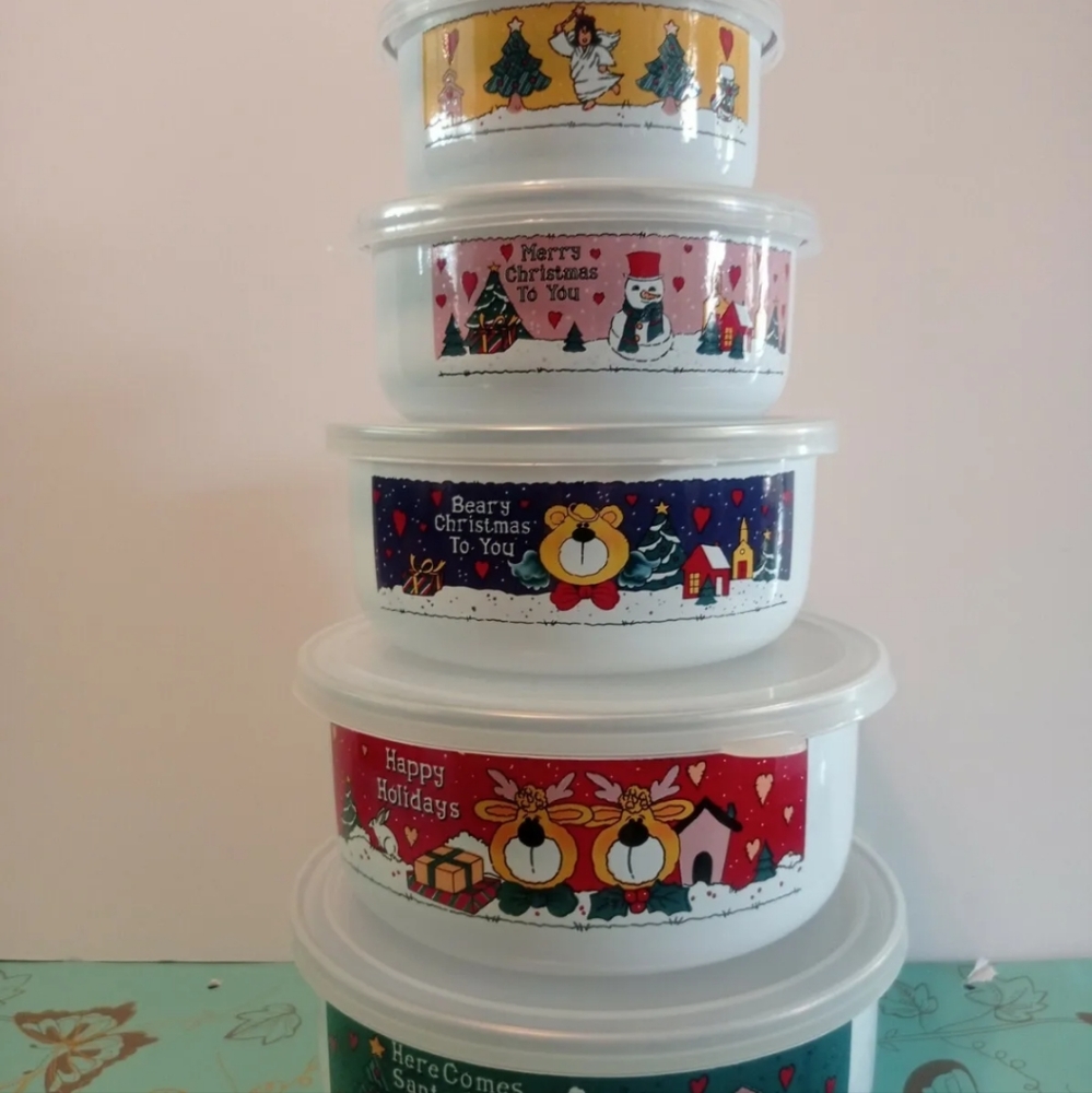 Christmas Snowman Holiday Nesting Bowls - 5with Lids - Aluminum